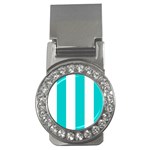 Vertical Stripes - White and Cyan Money Clip (CZ)