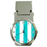 Vertical Stripes - White and Cyan Money Clip Watch