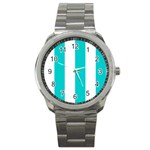 Vertical Stripes - White and Cyan Sport Metal Watch