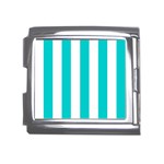 Vertical Stripes - White and Cyan Mega Link Italian Charm (18mm)
