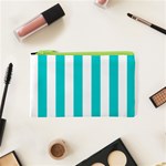Vertical Stripes - White and Cyan Canvas Cosmetic Bag (XS)