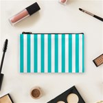 Vertical Stripes - White and Cyan Cosmetic Bag (S)