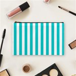 Vertical Stripes - White and Cyan Cosmetic Bag (M)