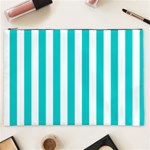 Vertical Stripes - White and Cyan Cosmetic Bag (XXL)