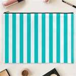 Vertical Stripes - White and Cyan Cosmetic Bag (XXXL)