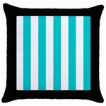 Vertical Stripes - White and Cyan Throw Pillow Case (Black)