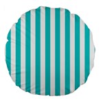 Vertical Stripes - White and Cyan Large 18  Premium Round Cushion