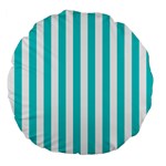 Vertical Stripes - White and Cyan Large 18  Premium Flano Round Cushion