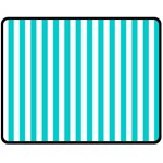 Vertical Stripes - White and Cyan Double Sided Fleece Blanket (Medium) (Two Sides)