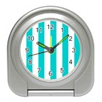 Vertical Stripes - White and Cyan Desk Alarm Clock