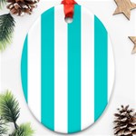 Vertical Stripes - White and Cyan Ornament (Oval)