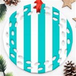 Vertical Stripes - White and Cyan Round Filigree Ornament (Two Sides)