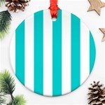 Vertical Stripes - White and Cyan Ornament (Round)