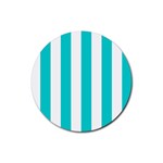 Vertical Stripes - White and Cyan Rubber Coaster (Round)