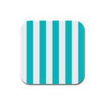 Vertical Stripes - White and Cyan Rubber Square Coaster (4 pack)