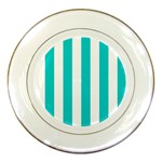 Vertical Stripes - White and Cyan Porcelain Plate