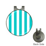 Vertical Stripes - White and Cyan Golf Ball Marker Hat Clip