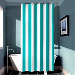 Vertical Stripes - White and Cyan Shower Curtain 36  x 72  (Stall)