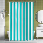 Vertical Stripes - White and Cyan Shower Curtain 48  x 72  (Small)