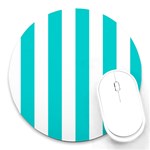 Vertical Stripes - White and Cyan Round Mousepad
