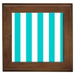 Vertical Stripes - White and Cyan Framed Tile