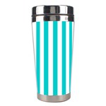 Vertical Stripes - White and Cyan Stainless Steel Travel Tumbler