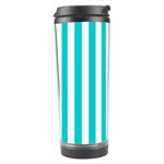 Vertical Stripes - White and Cyan Travel Tumbler