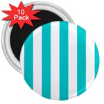 Vertical Stripes - White and Cyan 3  Magnet (10 pack)