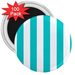 Vertical Stripes - White and Cyan 3  Magnet (100 pack)
