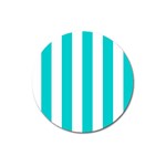 Vertical Stripes - White and Cyan Magnet 3  (Round)