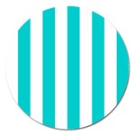 Vertical Stripes - White and Cyan Magnet 5  (Round)