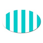Vertical Stripes - White and Cyan Magnet (Oval)