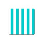 Vertical Stripes - White and Cyan Magnet (Square)