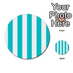 Vertical Stripes - White and Cyan Multi-purpose Cards (Round)