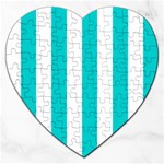 Vertical Stripes - White and Cyan Jigsaw Puzzle (Heart)