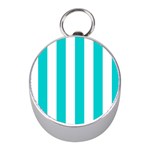 Vertical Stripes - White and Cyan Silver Compass (Mini)