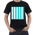 Vertical Stripes - White and Cyan Men s T-Shirt (Black)