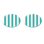 Vertical Stripes - White and Verdigris Cufflinks (Oval)