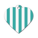 Vertical Stripes - White and Verdigris Dog Tag Heart (One Side)