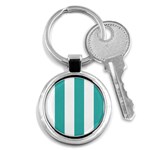 Vertical Stripes - White and Verdigris Key Chain (Round)