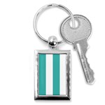 Vertical Stripes - White and Verdigris Key Chain (Rectangle)