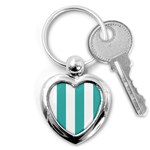 Vertical Stripes - White and Verdigris Key Chain (Heart)