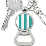 Vertical Stripes - White and Verdigris Bottle Opener Key Chain