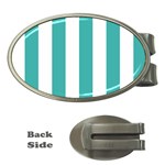 Vertical Stripes - White and Verdigris Money Clip (Oval)