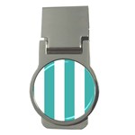 Vertical Stripes - White and Verdigris Money Clip (Round)