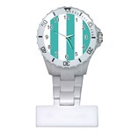 Vertical Stripes - White and Verdigris Nurses Watch