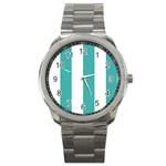 Vertical Stripes - White and Verdigris Sport Metal Watch