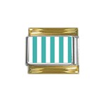 Vertical Stripes - White and Verdigris Gold Trim Italian Charm (9mm)