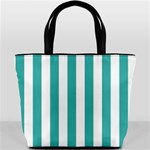 Vertical Stripes - White and Verdigris Bucket Bag