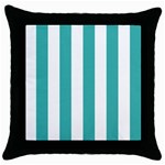 Vertical Stripes - White and Verdigris Throw Pillow Case (Black)